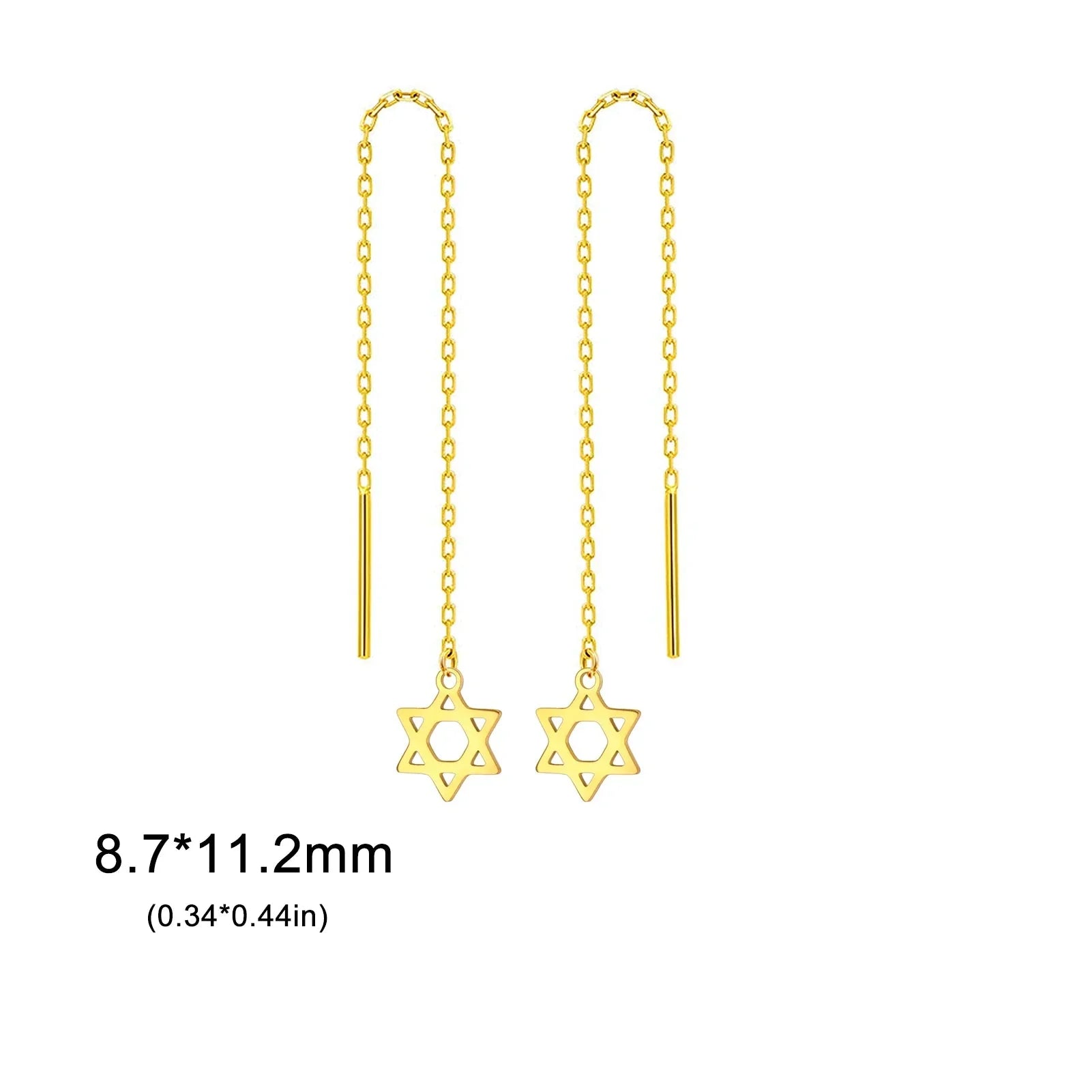 Boucles d'oreilles pendantes longues avec l'étoile de David symbole juif or