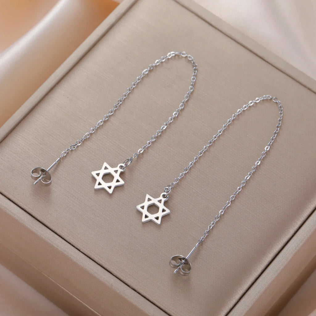 Pendientes largos colgantes con Estrella de David