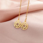 Boucles d'oreilles pendantes longues avec l'étoile de David symbole juif rond or