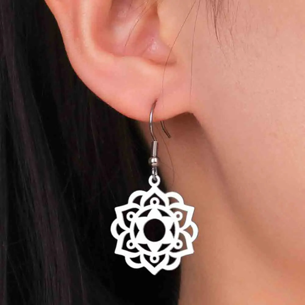 Mandala Women's Silver Dangle Earrings