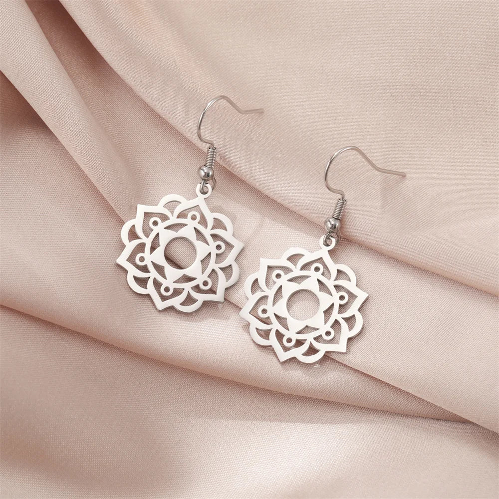 Mandala Women's Silver Dangle Earrings