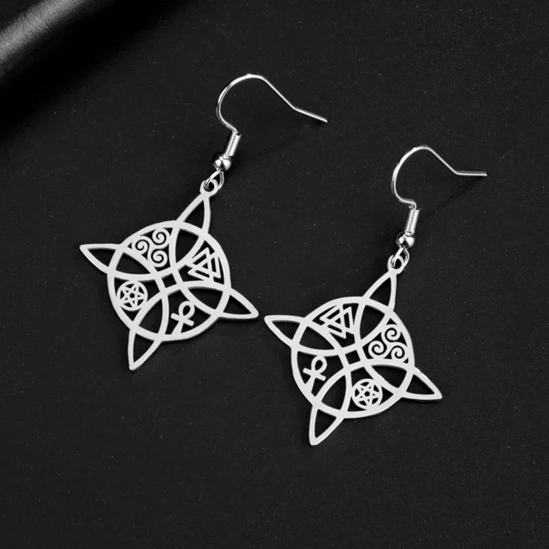 Women's Wiccan Protective Witch's Knot Dangle Earrings Silver