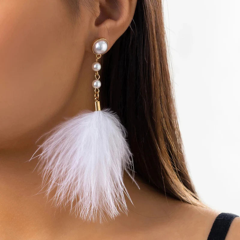 Dangling Pearl and Feather Earrings 2