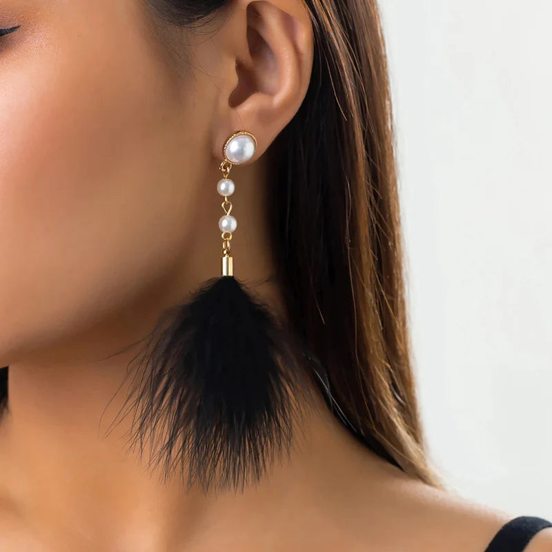 Dangling Pearl and Feather Earrings 3