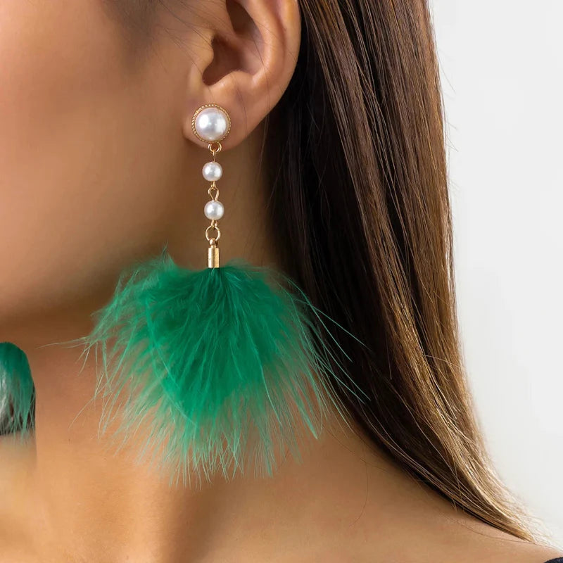 Dangling Pearl and Feather Earrings 4
