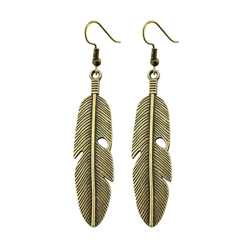 Bronze Feather Dangle Earrings for Women