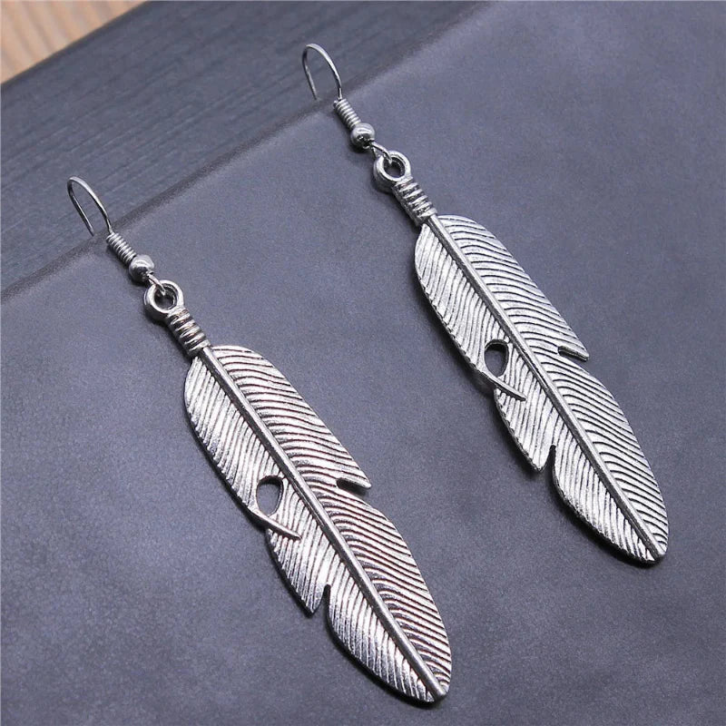 Silver Feather Dangle Earrings for Women