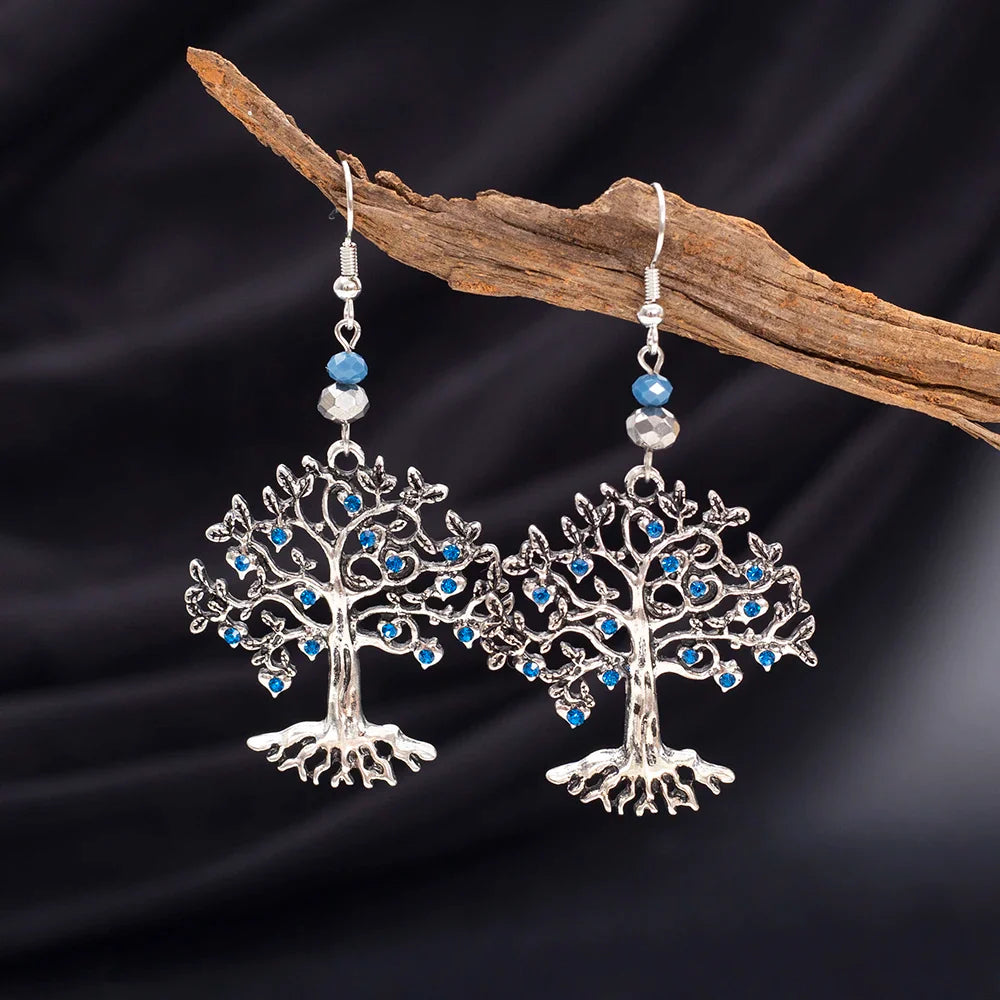 Blue Tree of Life Dangle Earrings for Women