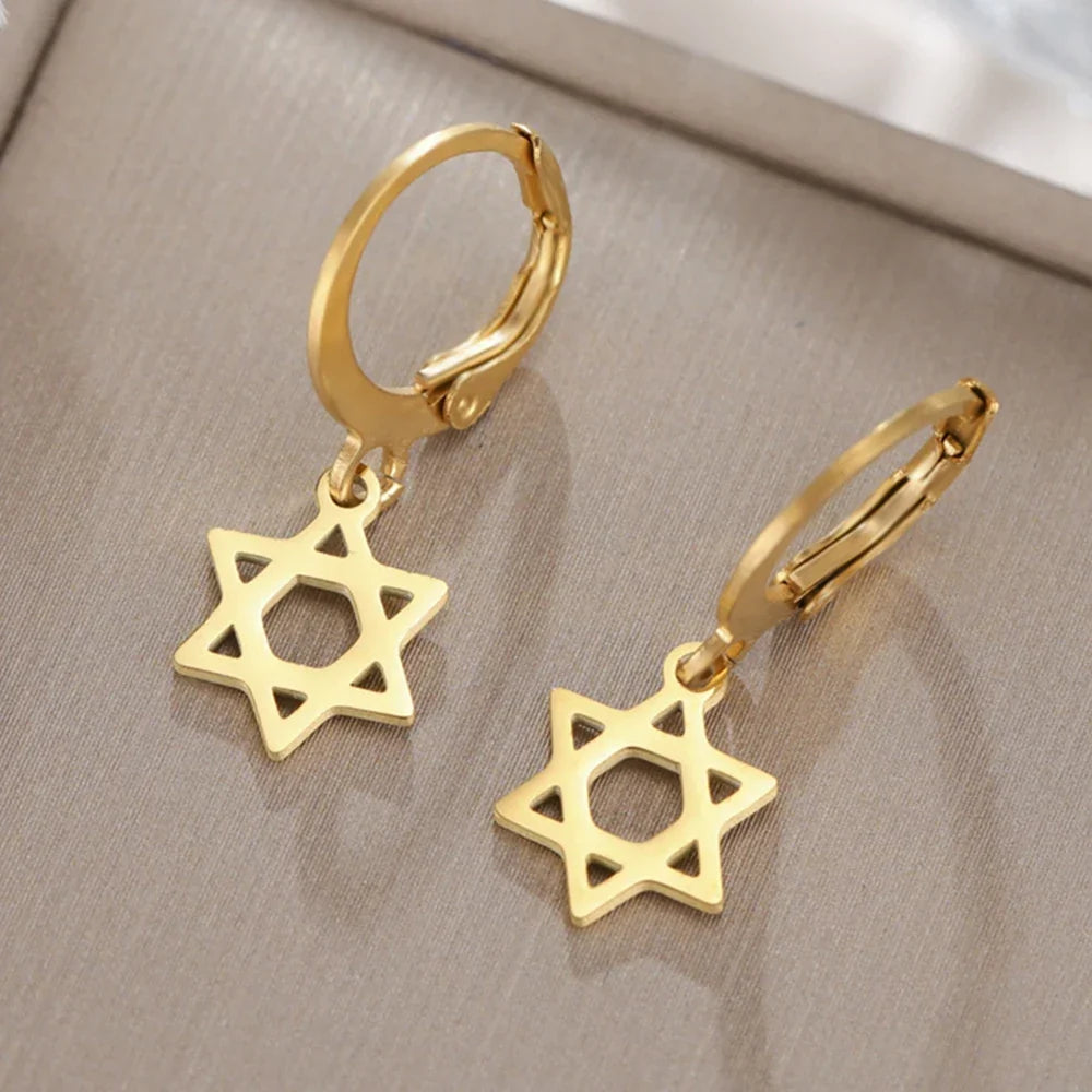 Boucles d'oreilles pendantes pour femme avec l'étoile de David symbolique juive or