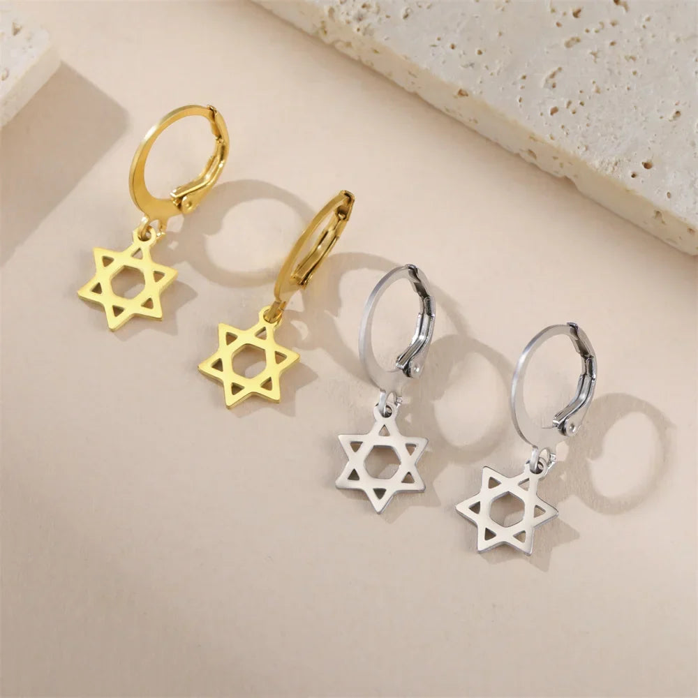 Boucles d'oreilles pendantes pour femme avec l'étoile de David symbolique juive 