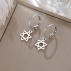 Boucles d'oreilles pendantes pour femme avec l'étoile de David symbolique juive argent