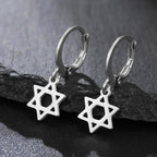 Boucles d'oreilles pendantes pour femme avec l'étoile de David symbolique juive argent