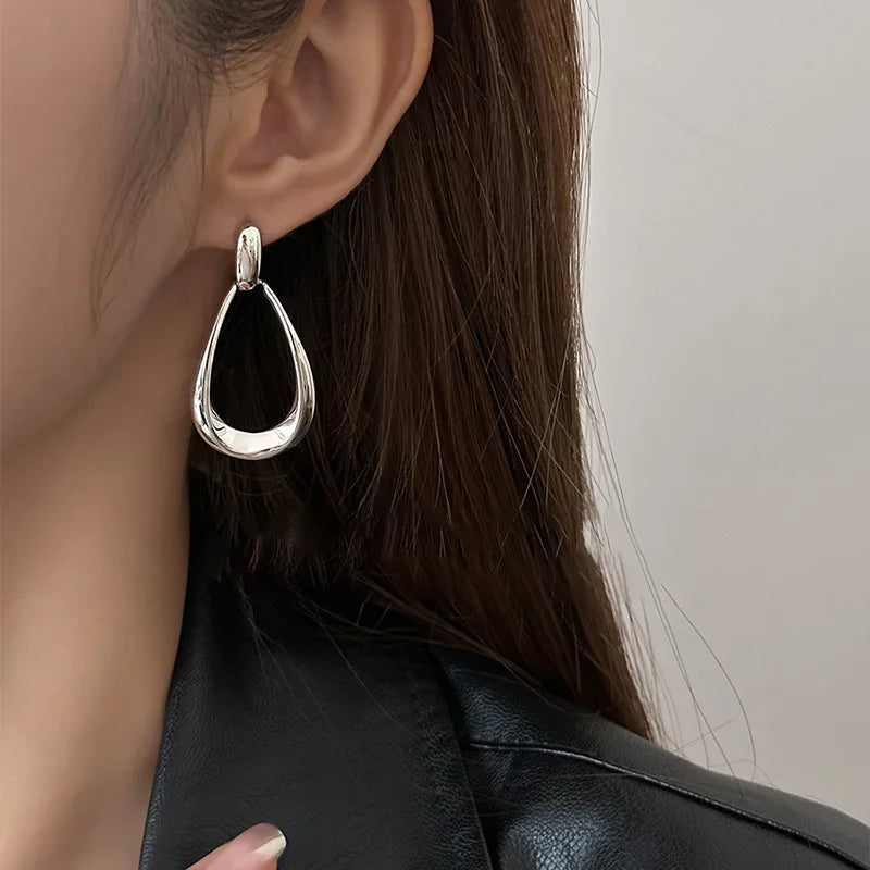 Boucles d'Oreilles Pendantes Rétro Goutte d'Eau argent