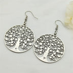 Boucles d'Oreilles Pendantes Rondes Arbre de vie argent