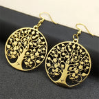 Boucles d'Oreilles Pendantes Rondes Arbre de vie or