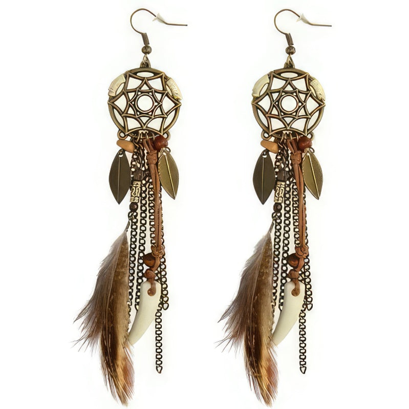 Bohemian Style Feather Drop Earrings