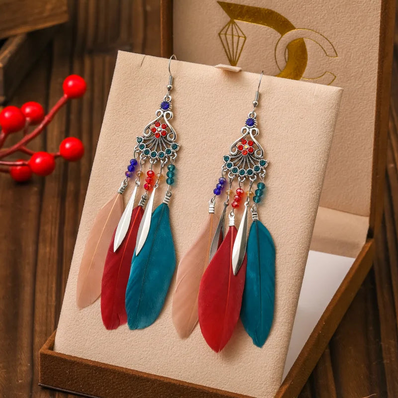 Ethnic Style Dangle Earrings with Feathers 4