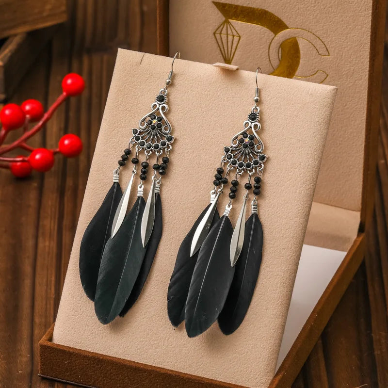 Ethnic Style Dangle Earrings with Feathers 5