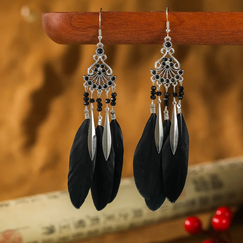 Ethnic Style Dangle Earrings with Feathers 5