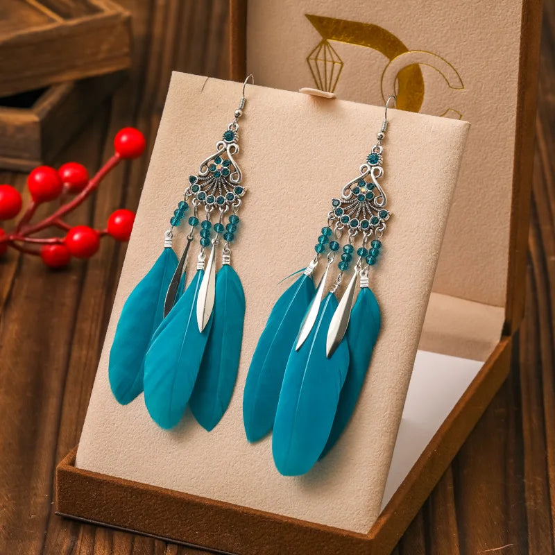 Ethnic Style Dangle Earrings with Feathers 2