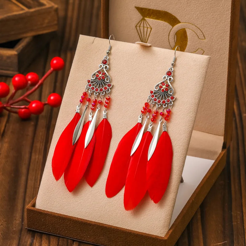 Ethnic Style Dangle Earrings with Feathers 3