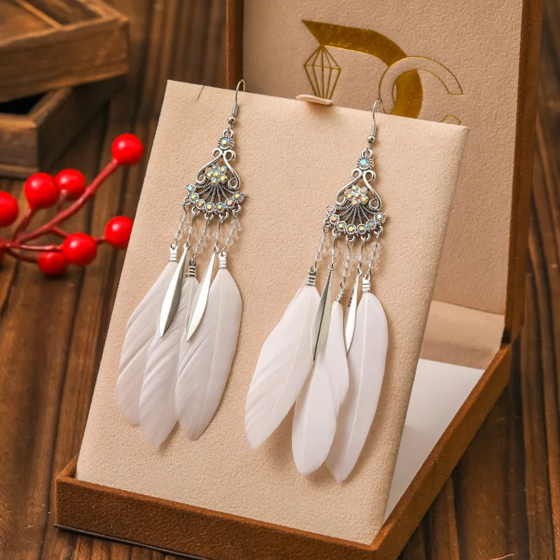 Ethnic Style Dangle Earrings with Feathers 1