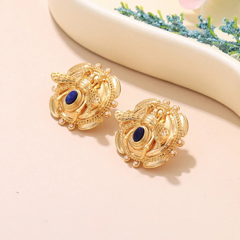 Pendientes redondos con abeja 