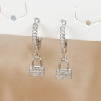 Round key and lock hoop earrings with rhinestones