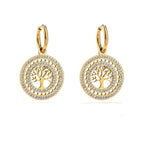 Boucles d'Oreilles Rondes Pendantes Arbre de Vie or