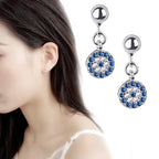 Round Turkish Blue Evil Eye Crystal Earrings