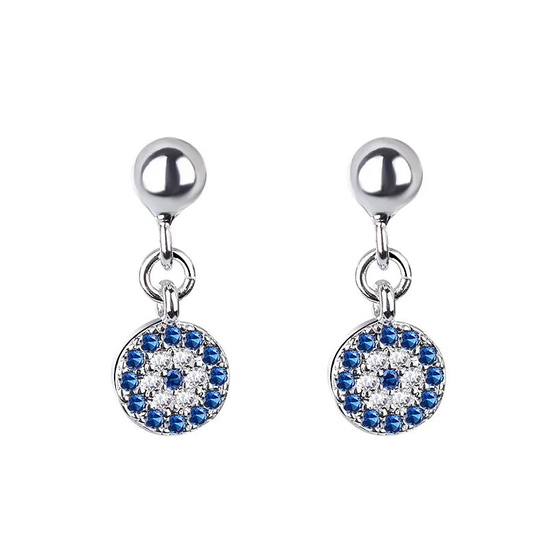 Round Turkish Blue Evil Eye Crystal Earrings