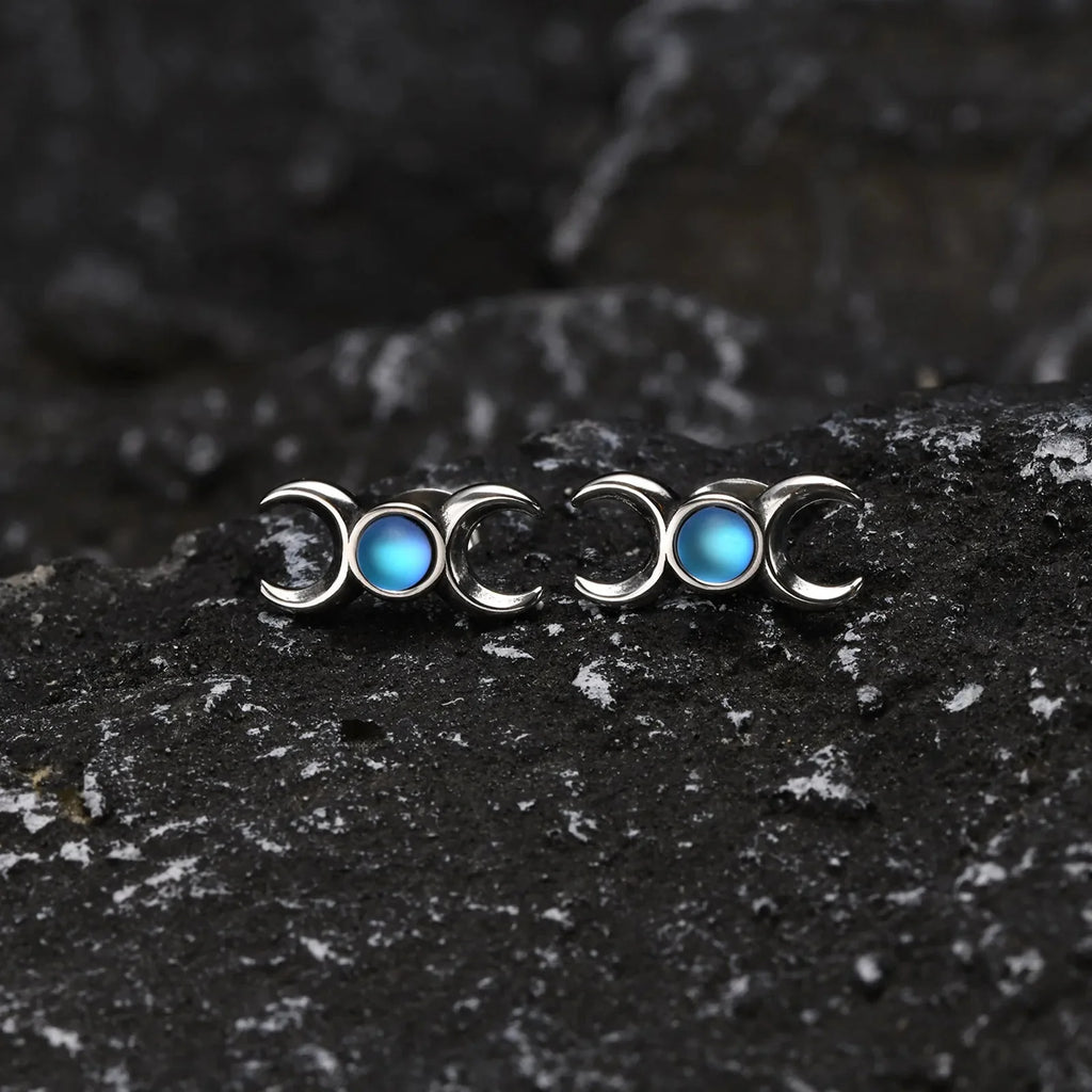 Triple Moon Stud Earrings Witchcraft Wiccan Women