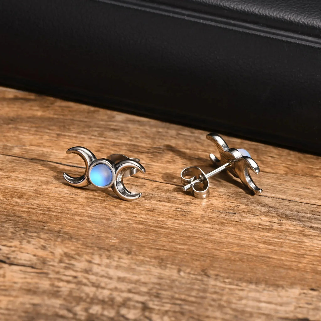 Triple Moon Stud Earrings Witchcraft Wiccan Women