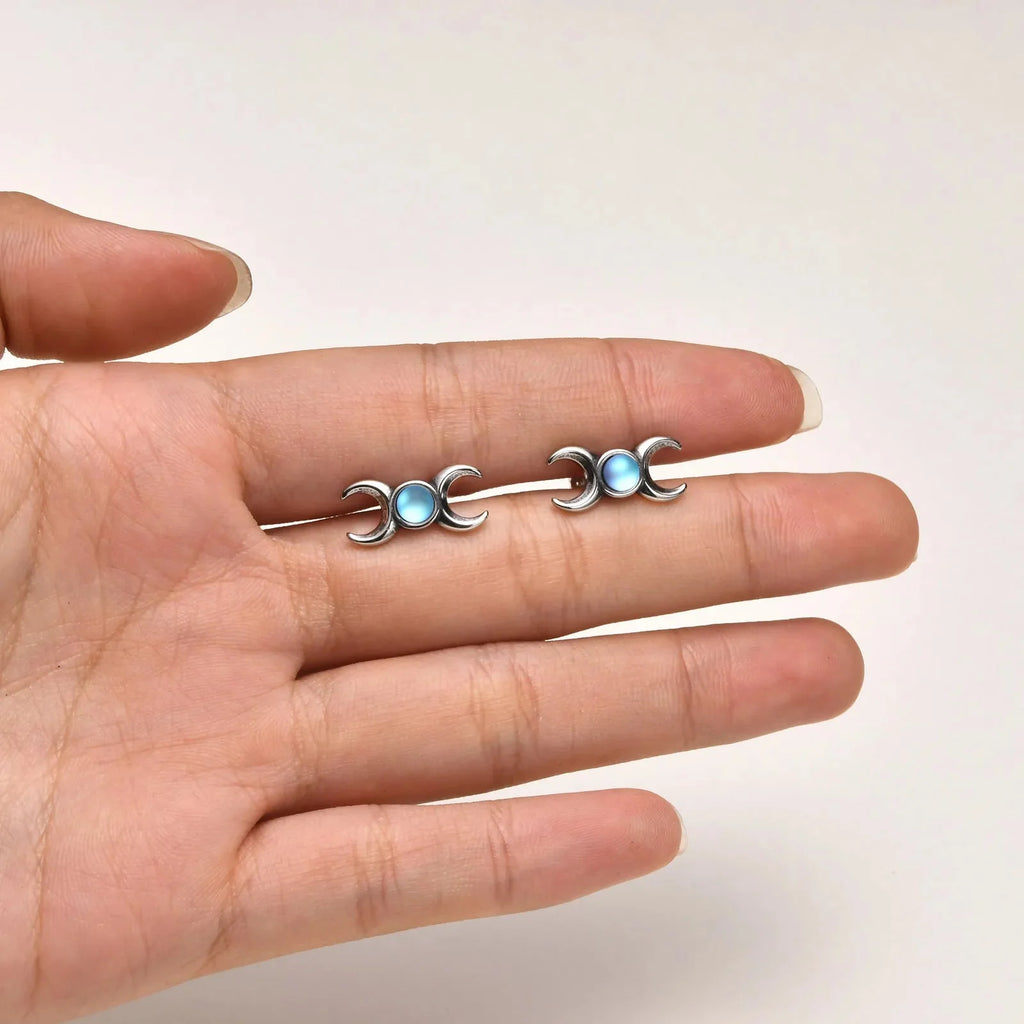 Triple Moon Stud Earrings Witchcraft Wiccan Women
