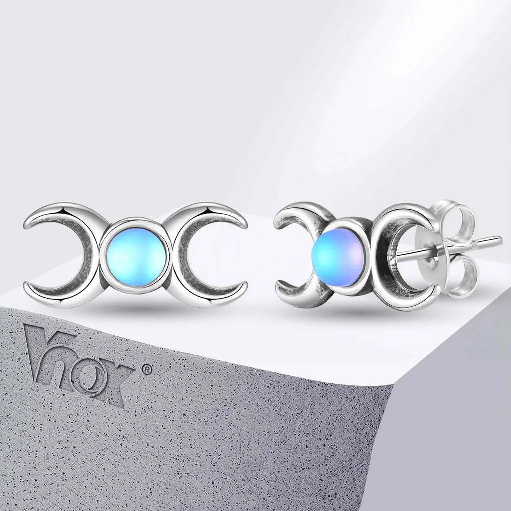 Triple Moon Stud Earrings Witchcraft Wiccan Women
