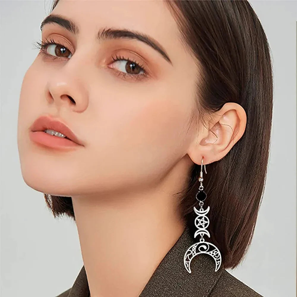 Triple Moon Dangling Earrings Witchcraft Wiccan Women