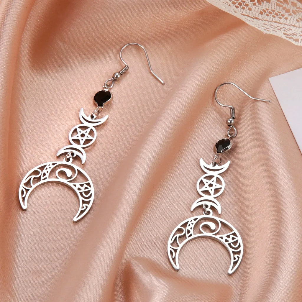 Triple Moon Dangling Earrings Witchcraft Wiccan Women