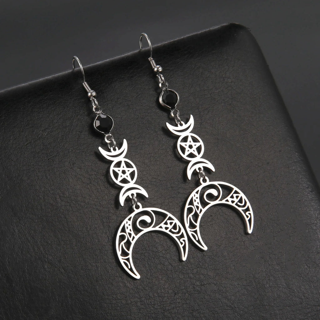 Triple Moon Dangling Earrings Witchcraft Wiccan Women