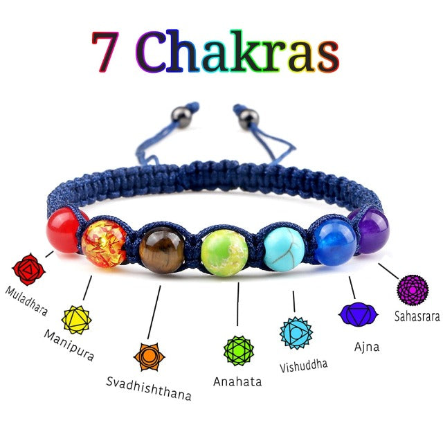 Pulsera 7 Chakras Trenzada Esclava Hombre Mujer Piedras Reales