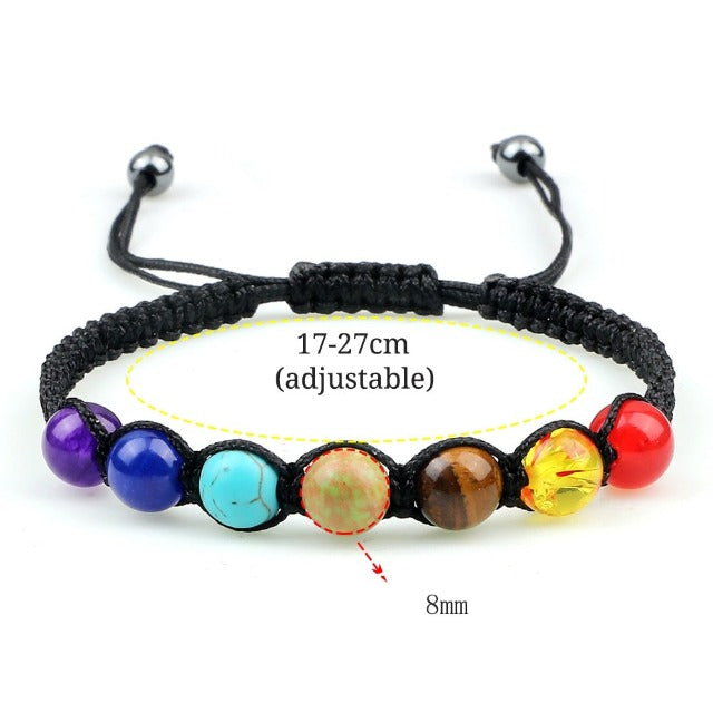Pulsera 7 Chakras Trenzada Esclava Hombre Mujer Piedras Reales negro