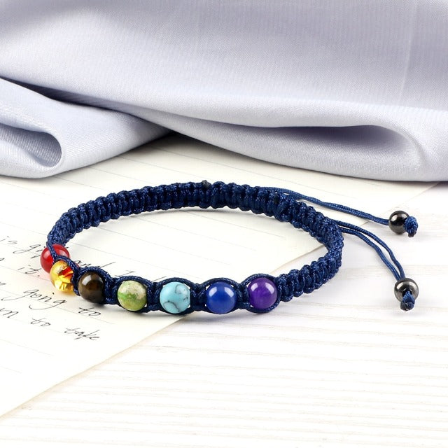 Pulsera 7 Chakras Trenzada Esclava Hombre Mujer Piedras Reales azul
