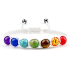 Pulsera 7 Chakras Trenzada Esclava Hombre Mujer Piedras Reales blanco