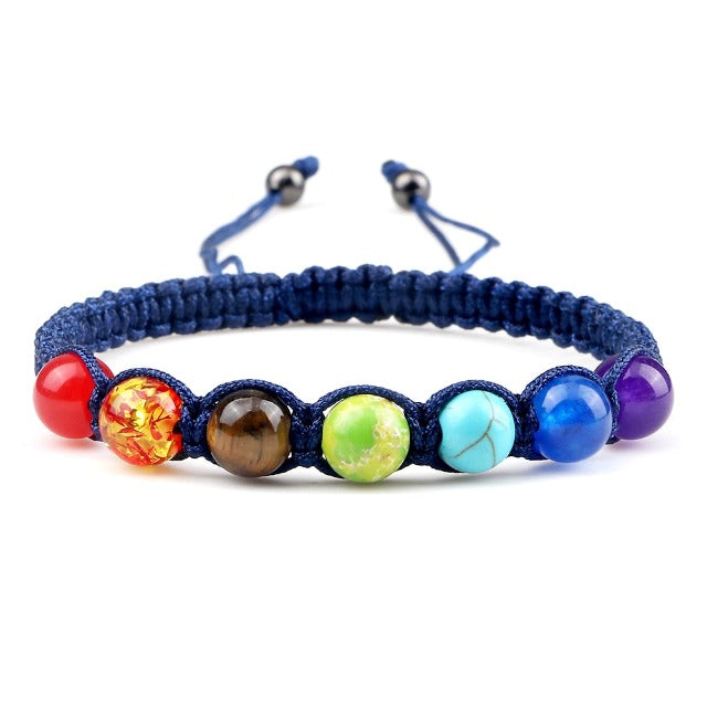 Pulsera 7 Chakras Trenzada Esclava Hombre Mujer Piedras Reales azul