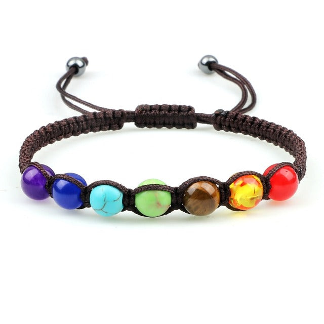 Pulsera 7 Chakras Trenzada Esclava Hombre Mujer Piedras Reales marrón