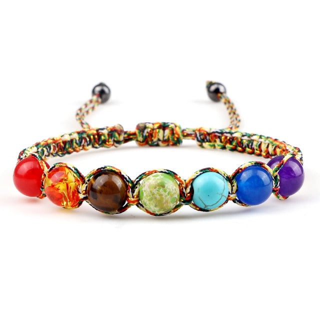 Pulsera 7 Chakras Trenzada Esclava Hombre Mujer Piedras Reales multicolor