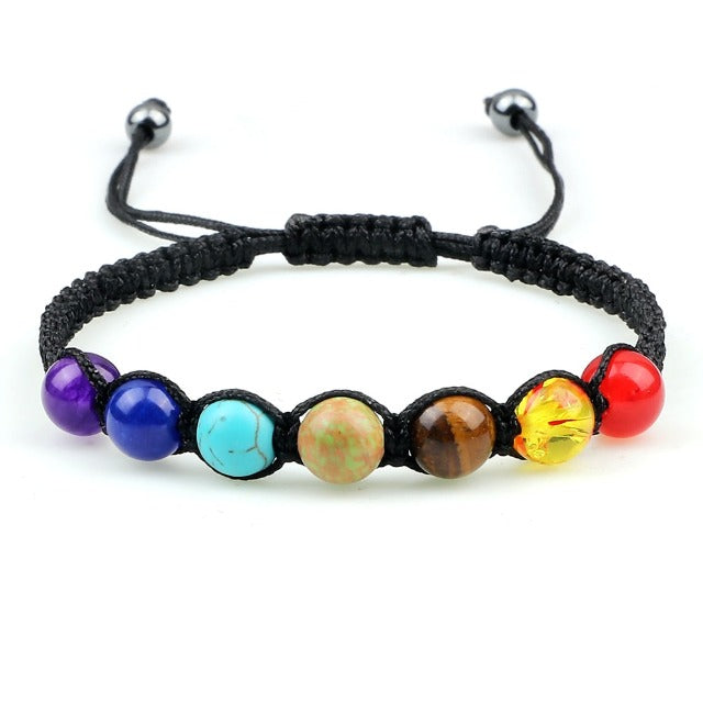 Pulsera 7 Chakras Trenzada Esclava Hombre Mujer Piedras Reales negro