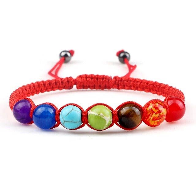 Pulsera 7 Chakras Trenzada Esclava Hombre Mujer Piedras Reales rojo