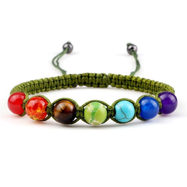 Pulsera 7 Chakras Trenzada Esclava Hombre Mujer Piedras Reales verde