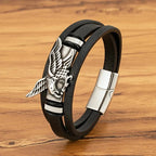 Men's Silver Leather Eagle Bracelet