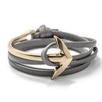 Bracelet large ajustable ancre or et gris